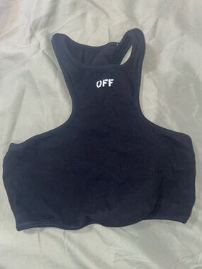 Off-White Black Ribbed Racerback Crop Top